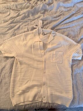 Jason Wu Cream Short-Sleeve Knit Polo Cardigan